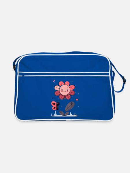 Flower with butterfly - Retro Bag - blue/white