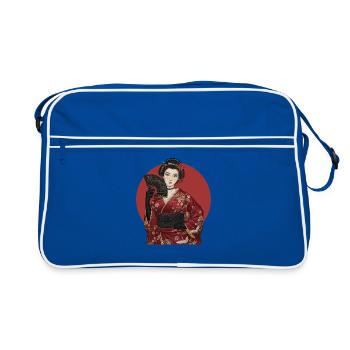 Geisha im roten Kimono mit Fächer - Retro Tasche - Blau/Weiß - Vorne