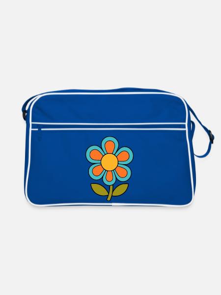 70s flower pattern retro flowerpower - Retro Bag - blue/white - Front