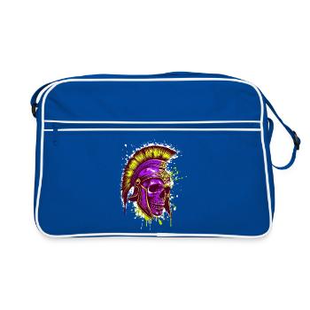 Spartaner Totenkopf Helm Spartan - Retro Tasche - Blau/Weiß - Vorne