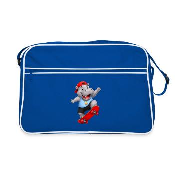 Hippopotamus on a skateboard - Retro Bag - blue/white - Front