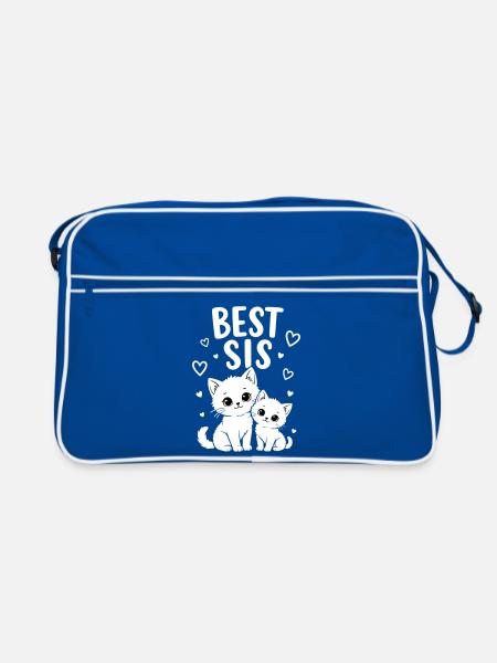 Beste Schwester Katzen Schwestern Best Sis Katze - Retro Tasche - Blau/Weiß - Vorne