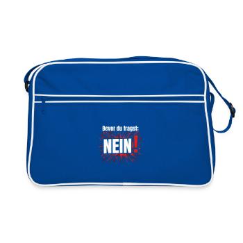 Bevor Du fragst Nein Lustiges Design Humor Nope No - Retro Tasche - Blau/Weiß - Vorne