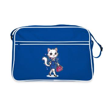 Élégant chat d’affaires avec un sac rose - Sac Retro - bleu/blanc - Devant