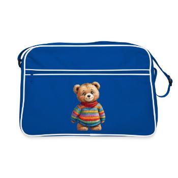 Un joli ours en peluche dans un pull rayé coloré - Sac Retro - bleu/blanc - Devant