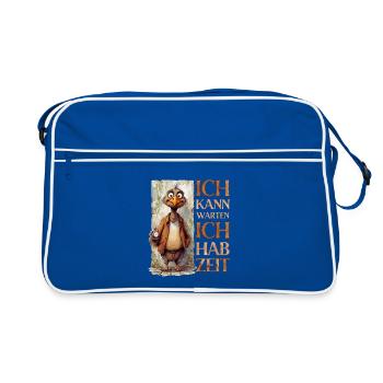 Alter Geier: Ich kann warten, ich hab Zeit! - Retro Tasche - Blau/Weiß - Vorne