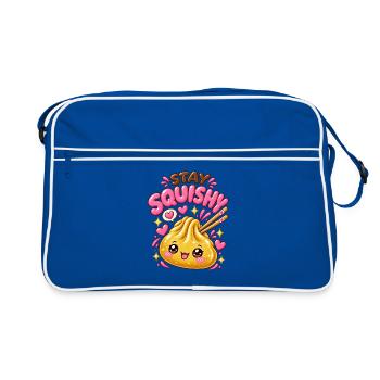 Stay Squishy! – Goldenes Kawaii Dumpling - Retro Tasche - Blau/Weiß - Vorne