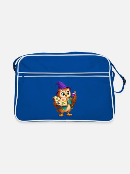 Eulenlesezauber Kräuterbuch-Eule - Retro Tasche - Blau/Weiß
