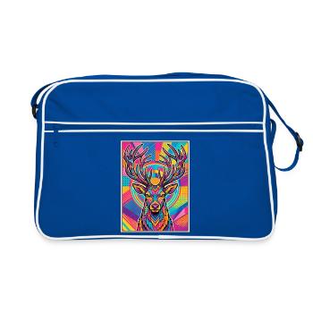 Hirsch Neon Pop Art Kaleidoskop - Retro Tasche - Blau/Weiß - Vorne