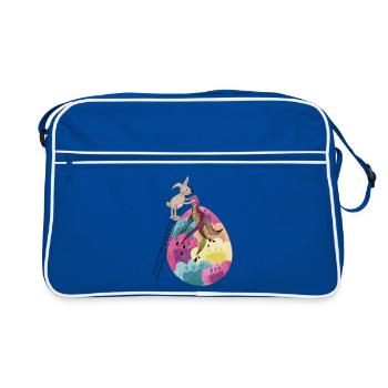 Osterhase & Osterei Bunte Illustration - Retro Tasche - Blau/Weiß - Vorne