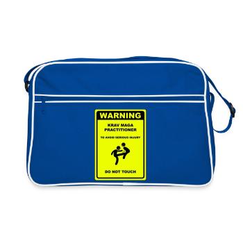 Warnung! Krav Maga Praktizierender! - Retro Tasche - Blau/Weiß - Vorne