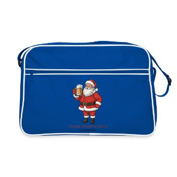 Santa mit Bier – Frohe Weihnachten und Prosit - Retro Tasche - Blau/Weiß - Vorne