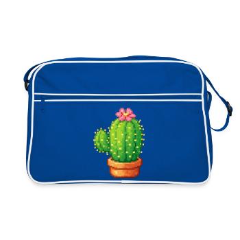 Pixel cactus with flower - Retro Bag - blue/white - Front