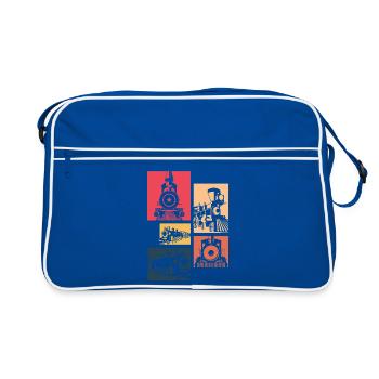 Retro Vintage Zug Silhouette Lokomotive - Retro Tasche - Blau/Weiß - Vorne