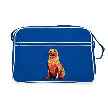 Bunter Seelöwen-Illustration - Retro Tasche - Blau/Weiß - Vorne