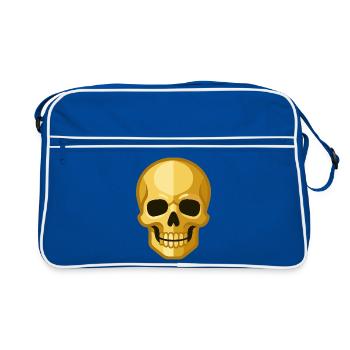 Stilisierte goldene Totenschädelillustration - Retro Tasche - Blau/Weiß - Vorne