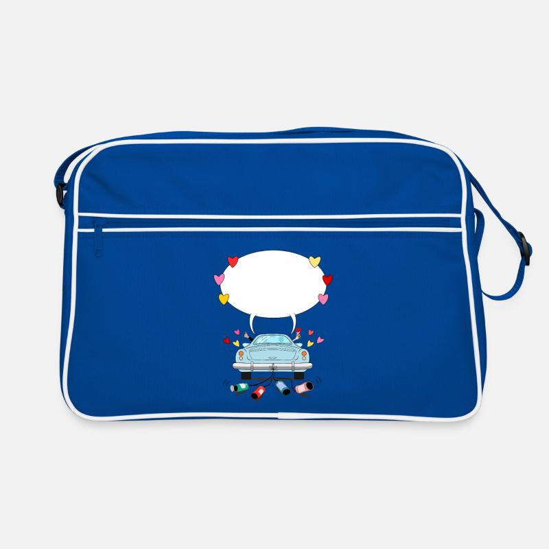 Hochzeitsauto mit Sprechblase in Turkis Retro Tasche
