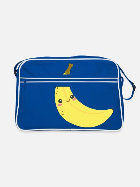 Happy Banane optimal für Kinder - Retro Tasche - Blau/Weiß - Vorne