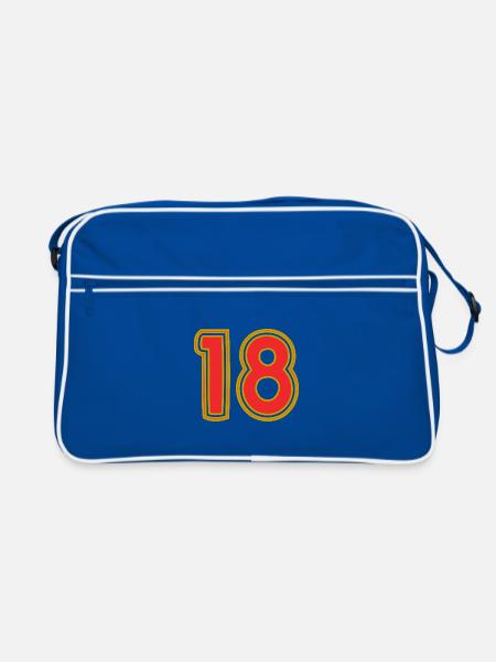 18. 18 ANS. 18e ANNIVERSAIRE. ANNIVERSAIRE 18 ANS. - Sac Retro - bleu/blanc - Devant