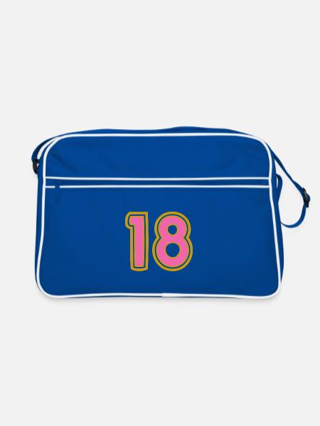18. 18 JAHRE ALT. 18-JÄHRIGES JUBILÄUM. 18. GEBURTSTAG. - Retro Tasche - Blau/Weiß - Vorne