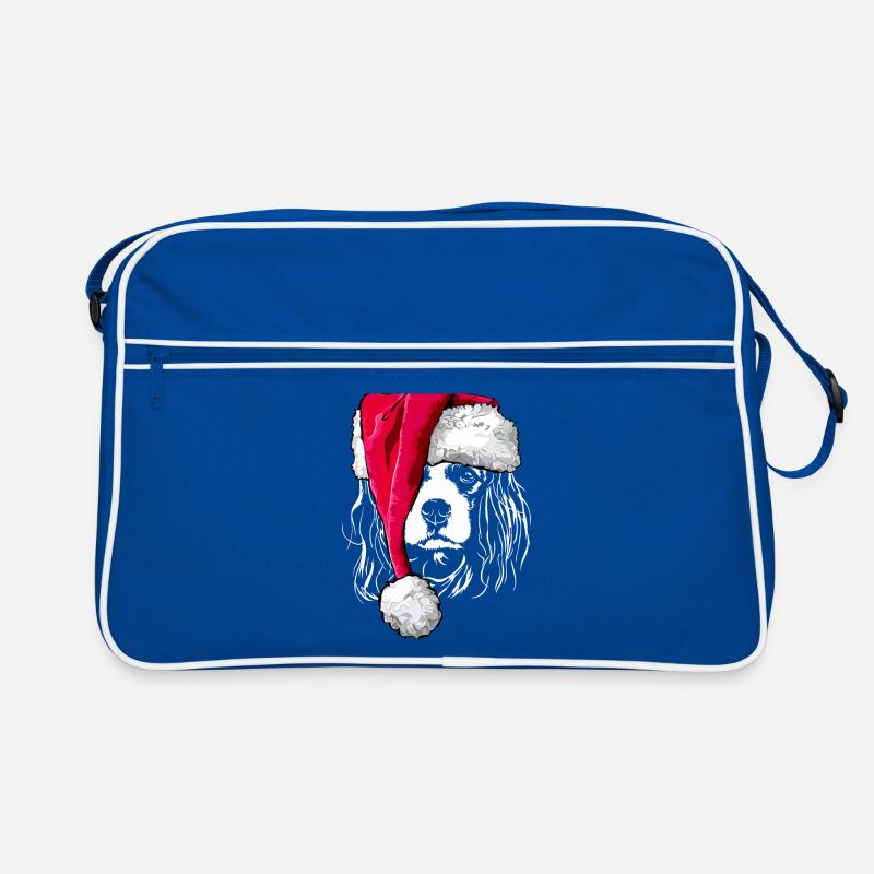 Cavalier King Charles Spaniel avec Muetze de Noël - Sac Retro - bleu/blanc