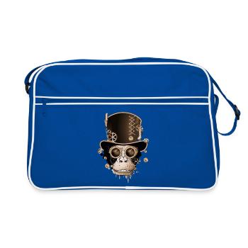 Singe steampunk avec un look de chapeau cylindre antique - Sac Retro - bleu/blanc - Devant