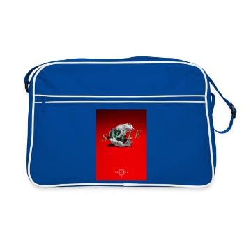 Lächelnder Schädel auf rotem Grund - Retro Tasche - Blau/Weiß - Vorne