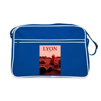Lyon Skyline roter Overlay - Retro Tasche - Blau/Weiß - Vorne