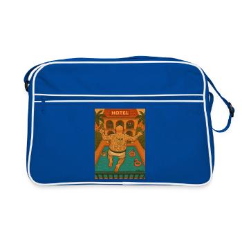 Vacancier sur le balcon sautant près de la piscine - Sac Retro - bleu/blanc - Devant