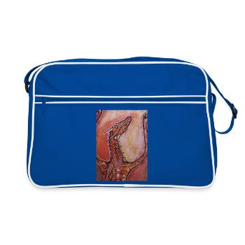 Dragon rouge peint à la main - Sac Retro - bleu/blanc - Devant