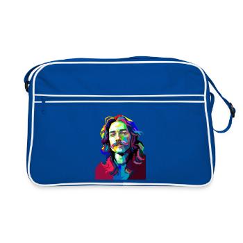 Trommelmusiker-Pop-Art - Retro Tasche - Blau/Weiß - Vorne