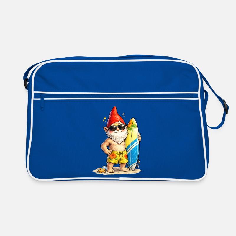 Cooler Gartenzwerg mit Surfbrett   Retro Tasche