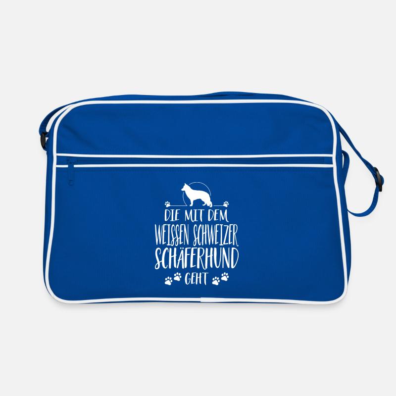 DIE MIT WEISSEN SCHWEIZER SCHÄFERHUND GEHT Hunde Retro Tasche