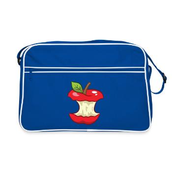 Red apple - bitten off all around, bite trail - Retro Bag - blue/white - Front