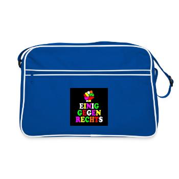 Einig gegen rechts - Retro Tasche - Blau/Weiß - Vorne