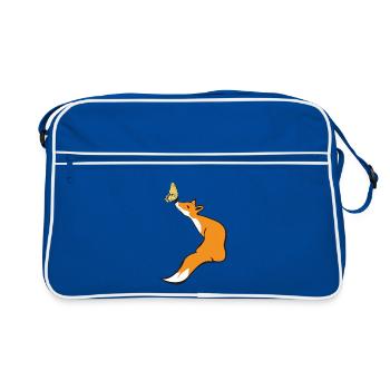 Verspieltes Füchchen mit Schmetterling - Retro Tasche - Blau/Weiß - Vorne