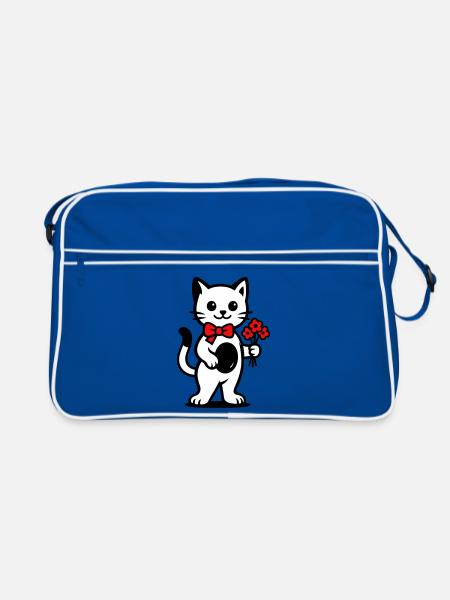 Kawaii cat lover with red ribbon - Retro Bag - blue/white - Front