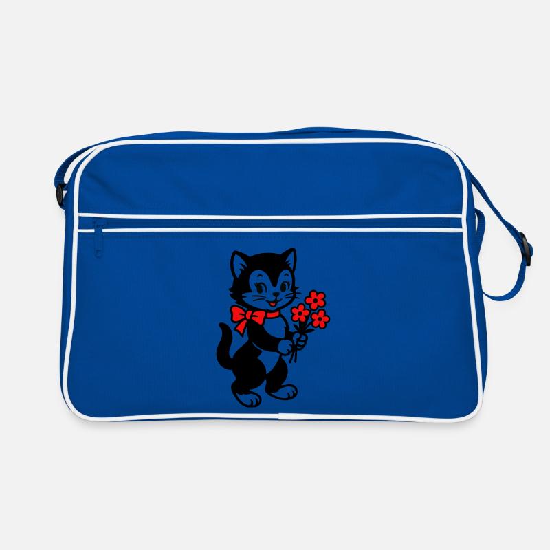 Schwarze Katze mit rotem Band Retro Tasche