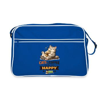 Katzen und Kaffee machen mich glücklich - Retro Tasche - Blau/Weiß - Vorne
