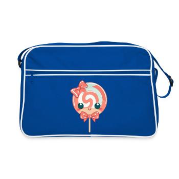 Caramel Lollipop Bow Heart - Retro Bag - blue/white - Front