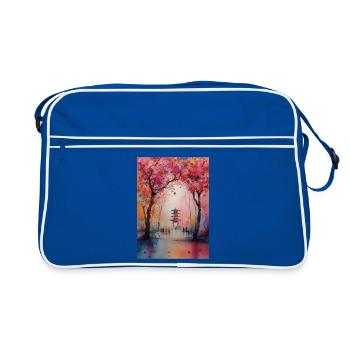 Pagode d'Automne en Fleurs - Sac Retro - bleu/blanc - Devant