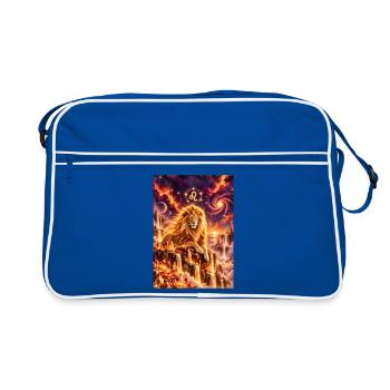 Löwe im kosmischen Feuerreich - Retro Tasche - Blau/Weiß - Vorne