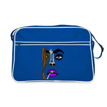 Intensives Model Lippenporträt Neonfarben - Retro Tasche - Blau/Weiß - Vorne