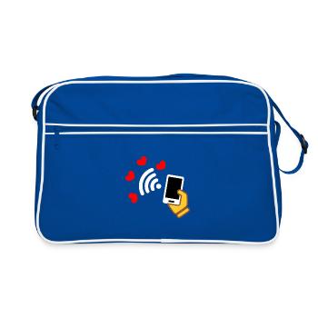Smartphone à la main et téléphone avec des cœurs doux - Sac Retro - bleu/blanc - Devant