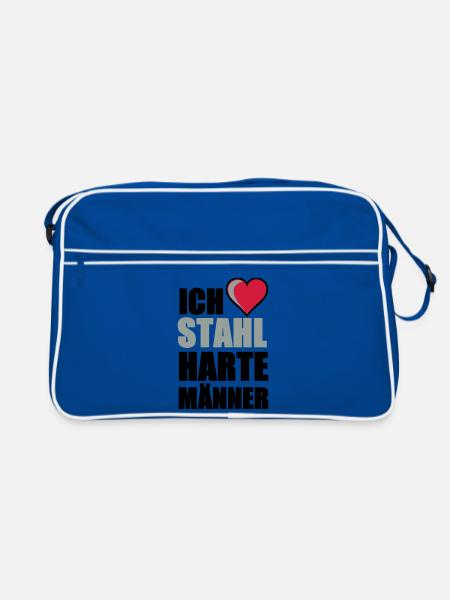 Stahlharte Männer Geschenk - Retro Tasche - Blau/Weiß - Vorne