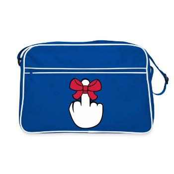 wichser mittelfinger zeigen beleidigen fick dich f - Retro Tasche - Blau/Weiß - Vorne