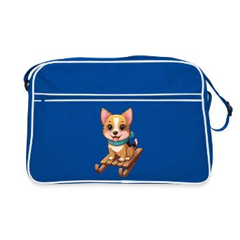 Lustiger Hund mit Schlitten - Retro Tasche - Blau/Weiß - Vorne