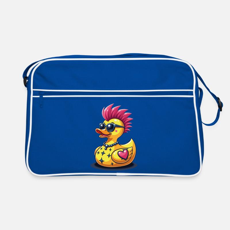 Coole Punk-Ente mit Herz - Retro Tasche - Blau/Weiß