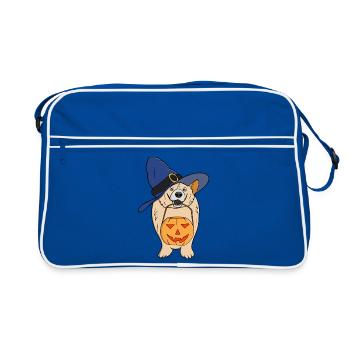 Citrouille Sorcière Chien - Sac Retro - bleu/blanc - Devant
