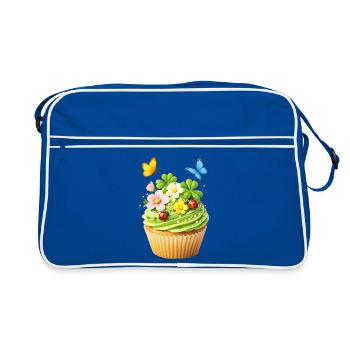 Frühlings Cupcake mit Blumen  - Retro Tasche - Blau/Weiß - Vorne